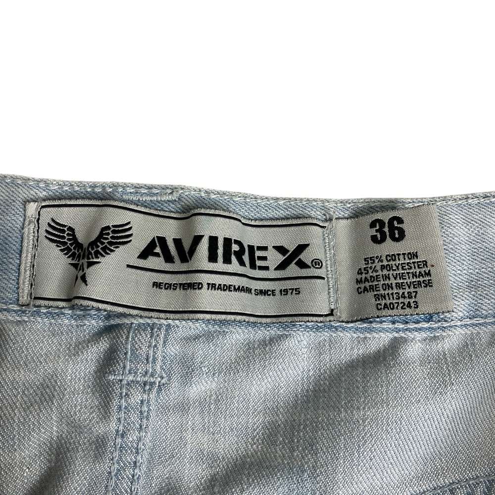 Y2K Avirex Shorts Mens 36 Denim Jorts Embroidered Streetwear Skater Baggy - Picture 5 of 16